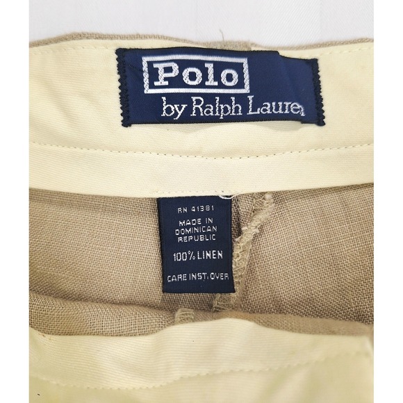 Polo Ralph Lauren Mens 35 Tan Beige 100% Linen Double Pleated Shorts Classic Fit - Picture 3 of 8